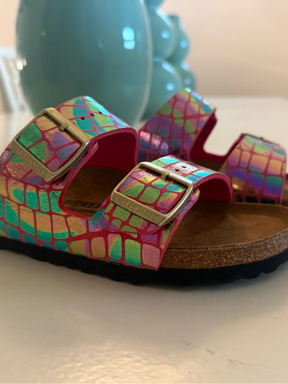 Birkenstock Arizona Gator Gleam Raspberry Iridescent Sandals